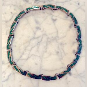Mexico 925 Sterling and inlaid turquoise necklace. 16 inches like new